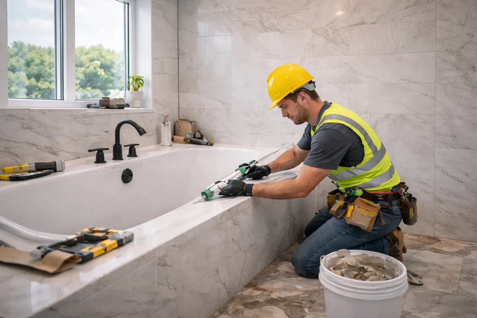 A Torion Group tradesperson fitting a bathroom during a renovation